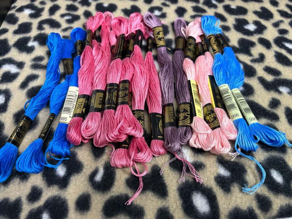 DMC Embroidery Floss Skeins Lot Assorted Colors 995 961 962 3041 963 996